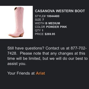 Ariat Powder Pink Casanova Western Heeled Boots